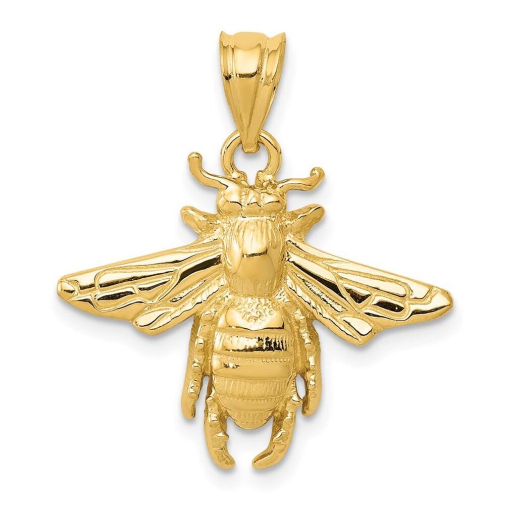 14k Yellow Gold Solid Open-Backed Bee Pendant - image 1